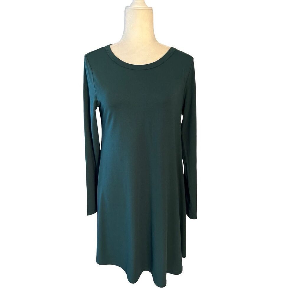 NWT Popyoung dark green long sleeve knit swing dress - M